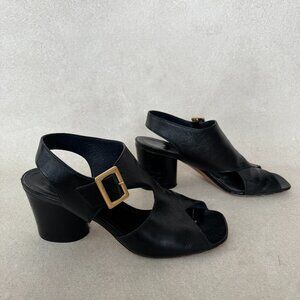 Phoebe Philo Celine Black Leather Block Heel Leather Slingback Sandals - Sz 9.5